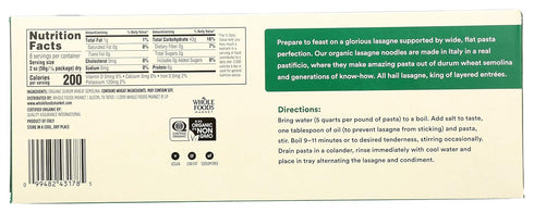 365 16 (Pack 4) by Whole Foods Market, Organic Lasagne, Ounce