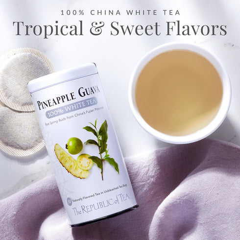 100% 50 The Republic of Tea Pineapple Guava White Tea Bags, Steeps Low-Caffeinated Cups