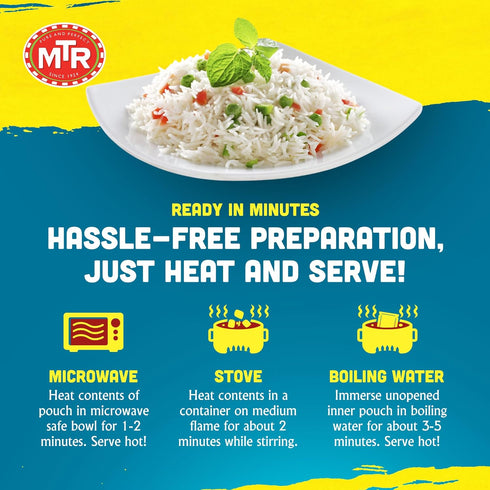 Packs (Pack 6) MTR Ready-To-Eat: Vegetable Pulao - Microwavable Rice for Instant Meals - Delicious & Nutritious Rice