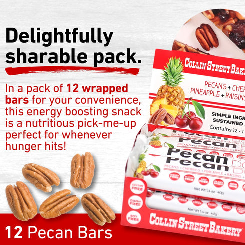 (1.4 oz 12 Pack Collin Street Bakery Pecan Bar - Chewy Breakfast Bar & On-the-Go Snack - Grain Free, Oat Free, Gluten