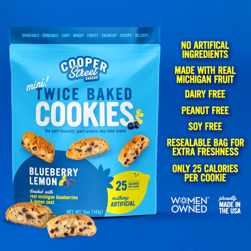 Cooper Street Twice Baked Lemon Blueberry Biscotti Cookies - Light and Crispy Italian Snacks, 5oz