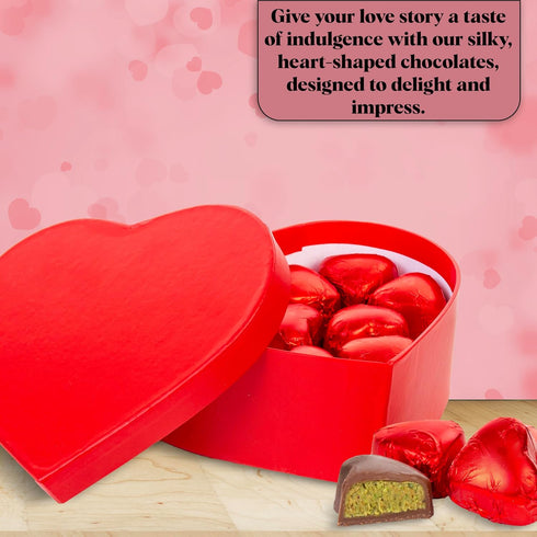 250g (8.8oz) Dubai Chocolates with Pistachio Cream | Valentines Day Gift in Elegant Heart-Shaped Box with White Ribbon