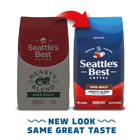 100% 6 (12 oz Seattles Best Coffee, Dark Roast Ground Coffee, Henry's Blend, Arabica, Bags Each)