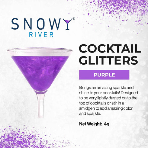 Snowy River Purple Cocktail Glitter - All Natural Edible Beverage Glitter for Cocktails, Wine, Champagne & Soda -