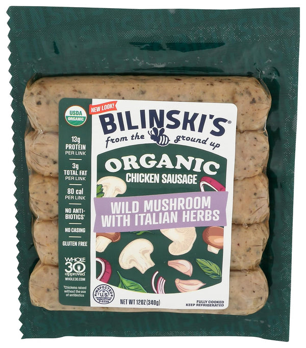 Bilinski Organic Wild Mushroom Chicken Sausage, 12 OZ