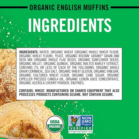 6 Count Dave's Killer Bread Rockin' Grains English Muffins, Organic Whole Grain English Muffins
