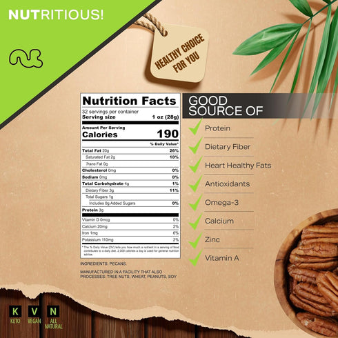 (32oz 2 LB) Packed NUT CRAVINGS - Raw Pecans Halves & Pieces, Unsalted, Shelled, - Bulk Nuts Fresh in Resealable Bag