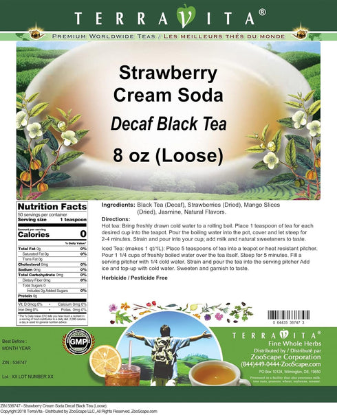 Terravita (8 oz, 536747) Strawberry Cream Soda Decaf Black Tea (Loose) ZIN: