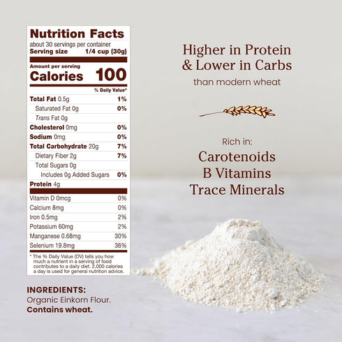 32 Oz Jovial Organic Einkorn Unbleached All Purpose Flour - Bread Baking Flour for Sourdough, High Protein, Non-GMO