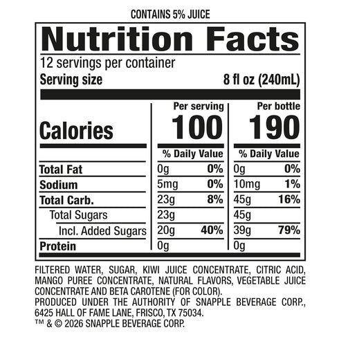 16 oz 6 pack Snapple Mango Madness, fl recycled plastic bottle