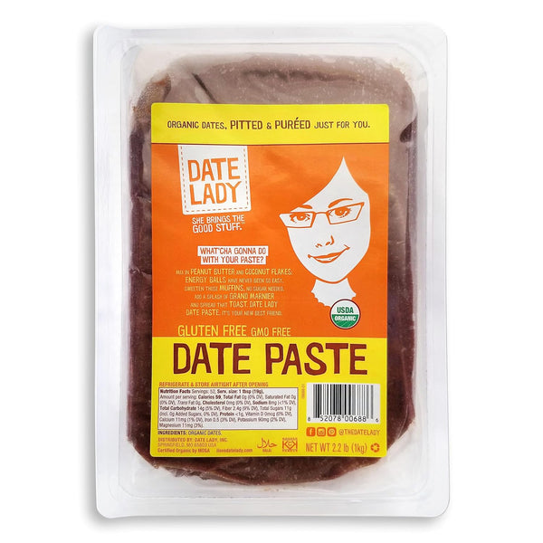 Date Lady Organic Date Paste, 2.2 lbs, 100% Organic Dates, Vegan, Gluten Free, Sugar Substitute for Baking