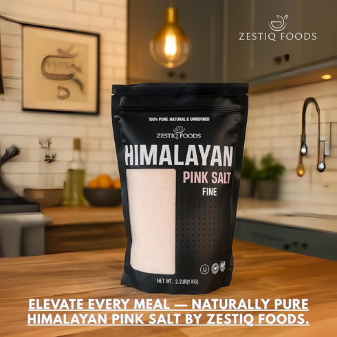 2.2 lbs Zestiq Foods Himalayan Pink Rock Salt - Raw Unrefined Mineral-Rich, No Additives, Colors Kosher, Non-GMO, Fine