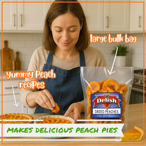 1 Lb (16 Oz) Dried Peaches by It's Delish, Bag | Naturally Sweet Fancy Peach Halves Slices, No Sugar Added, Dried Fruit