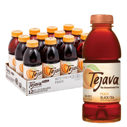 Tejava Unsweetened Peach Iced Tea, 16.9 Ounce PET Bottles, Natural, Non-GMO-Verified, Rainforest