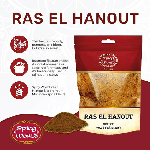 Ras El Hanout Moroccan Seasoning 7 oz – Premium Spice Blend for Authentic Marinades & Rubs by Spicy World
