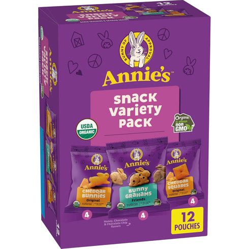 Annie's Organic Variety Pack, Cheddar Bunnies, Bunny Grahams and Cheddar Squares, 12