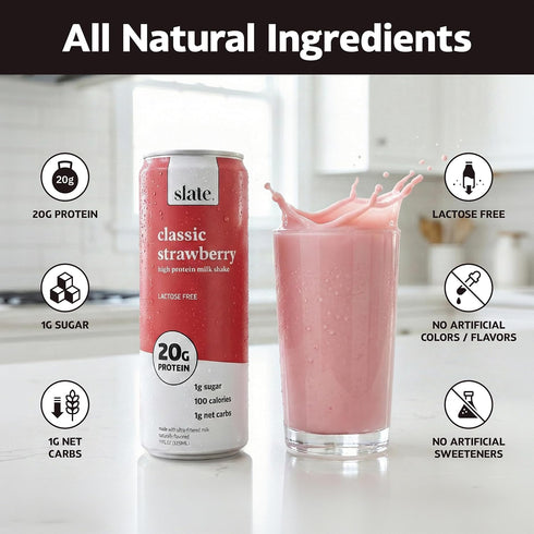 20g 1g 100 1g 11 oz, 12 Slate Milk - High Protein Milk Shake - Classic Strawberry - Lactose Free, Protein, Sugar