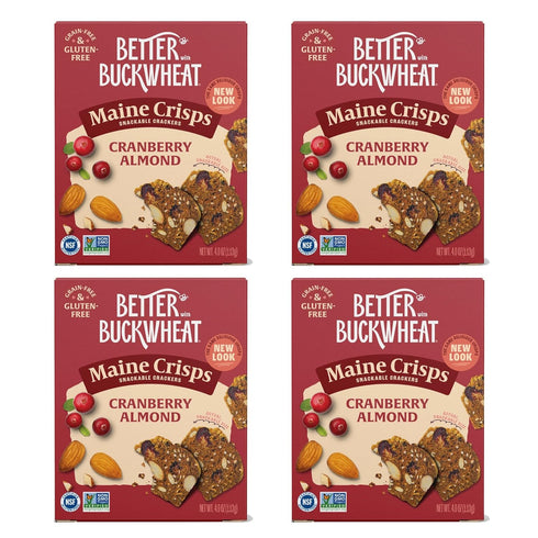 Maine Crisp Cranberry Almond Crisps, 4 Pack - Snack Crackers, Grain Free,
