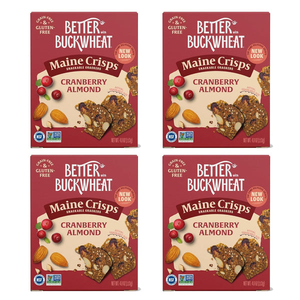 Maine Crisp Cranberry Almond Crisps, 4 Pack - Snack Crackers, Grain Free,
