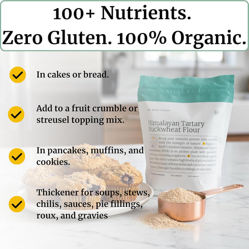 100% (2lb) BIG BOLD HEALTH Organic Himalayan Tartary Buckwheat Flour - Gluten Free | Rich in Polyphenols & Antioxidants