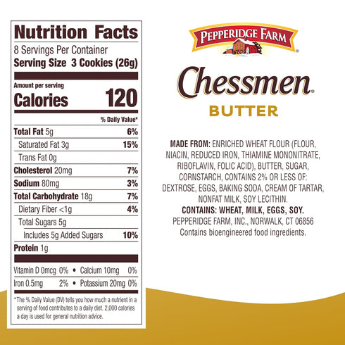 7.25 oz. (Packaging Pepperidge Farm Chessmen Butter Cookies, Bag may vary)