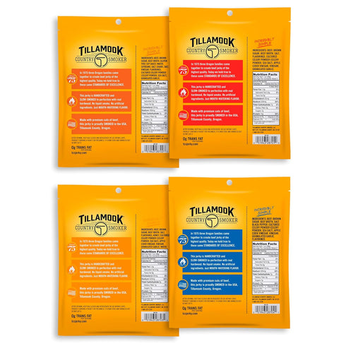 Country Pack, 2.5 (Pack 4) Tillamook Smoker Real Hardwood Smoked Beef Jerky Variety Ounce