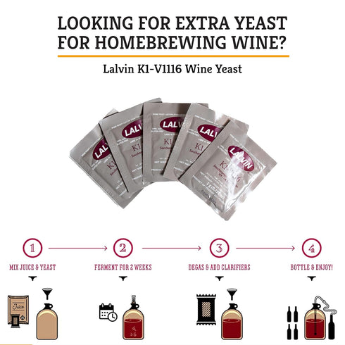 Craft A Brew - Lalvin K1-V1116 Wine Yeast, Neutral Dry Wine Yeast for Traditional or Fruit Wines, 5 Pack