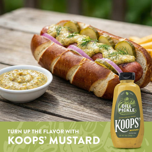 12 oz (Pack 4) Koops' Dill Pickle Mustard - Dill Mustard Spread, Flavored Condiment and Dip for Dressing, Sandwich