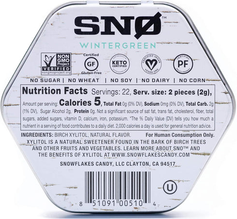 Wintergreen KETO Xylitol Candy Chips (3-Pack) - SNØ 1.5oz Tin - Sugar-Free Candy, Low Carbs, Vegan, Kosher