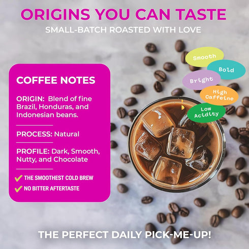 100 20 Packs Katys Cold Brew Coffee Bags (Makes Cups) Smooth, Low-Acid, No Bitter Aftertaste Medium-Dark Brazil Roast