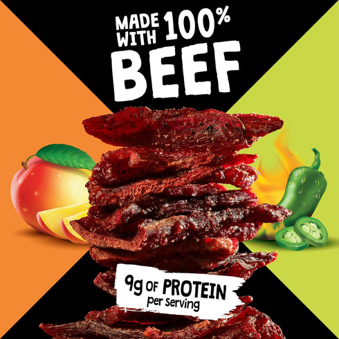 (4 Pack) 3.25 oz 9g 100% Jack Link's DUOs Jalapeno and Mango Beef Jerky - Bags - Ready to Eat Protein Snacks - Protein