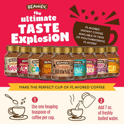 6 Beanies Flavour Instant Coffee - Instant Flavored Coffee - Bold & Adventurous Full-On Flavor - An Indulgent Sugar