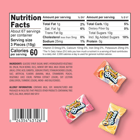 Pack, 2.2 lbs Candy Break Fruit & Cream Candy, Center Filled Hard Candies with Banana, Peach, Strawberry Flavors, Fruit