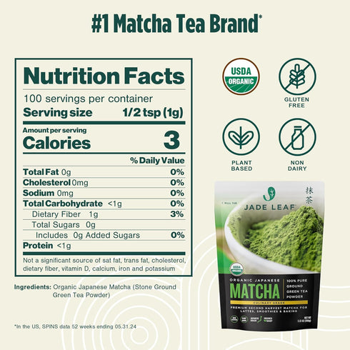 100g 3.53 (Pack 1) Jade Leaf Matcha Organic Culinary Grade Matcha Powder - Japanese Green tea for Baking, Smoothies