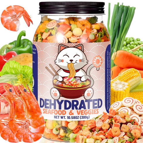 Egcina Dehydrated Freeze-Dried Seafood & Vegetable Mix - 100% Natural Ramen Toppings for