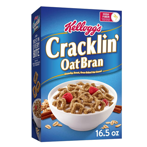 Cracklin' Oat Bran Kellogg's Breakfast Cereal, Fiber Cereal, Family Cereal, Original, 16.5oz Box (1 Box)