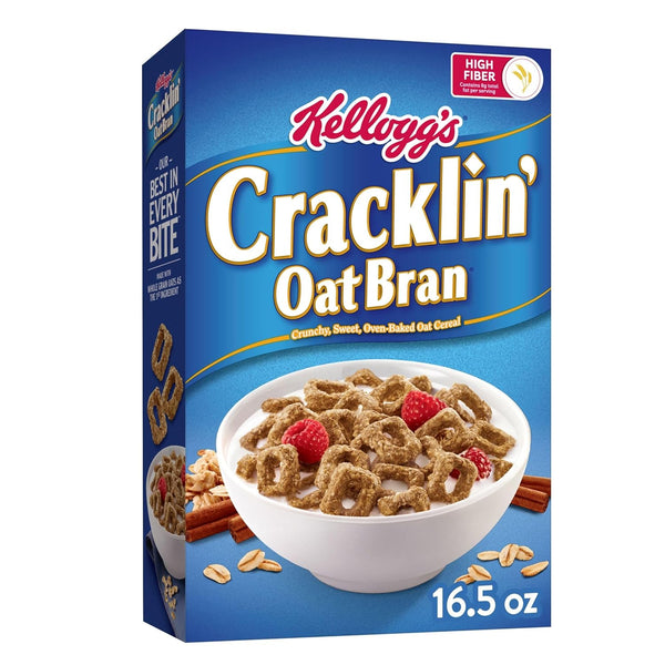 Cracklin' Oat Bran Kellogg's Breakfast Cereal, Fiber Cereal, Family Cereal, Original, 16.5oz Box (1 Box)