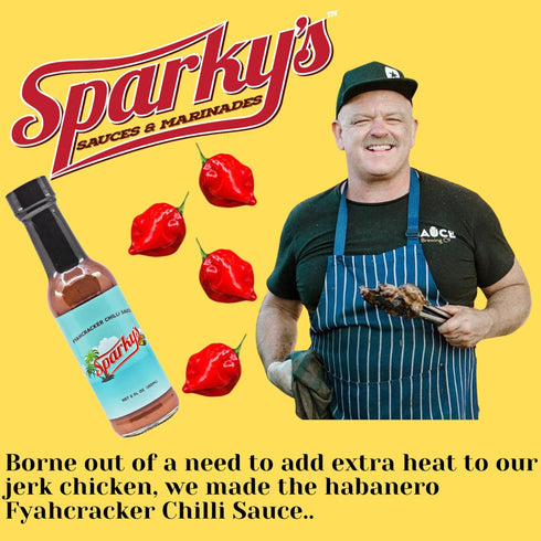 SPARKY'S SAUCES & MARINADES (5 OZ, 148ML) Habanero Hot Sauce for Spice Addicts with Sweet Jerk Caribbean Spices - Made