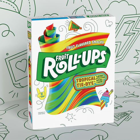 Fruit Roll-Ups 0.5 oz, 10 Fruit Flavored Snacks, Tropical Tie-Die, ct