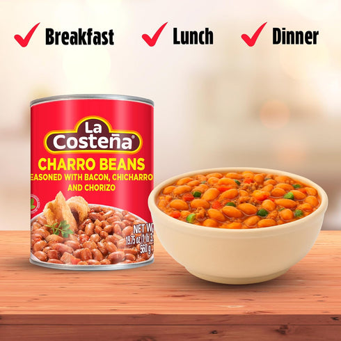 19.75oz, 6 Pack La Costea Charro Beans - Ready-to-Eat Canned Pinto Beans with Chorizo, Bacon & Chicharrones - Mexican