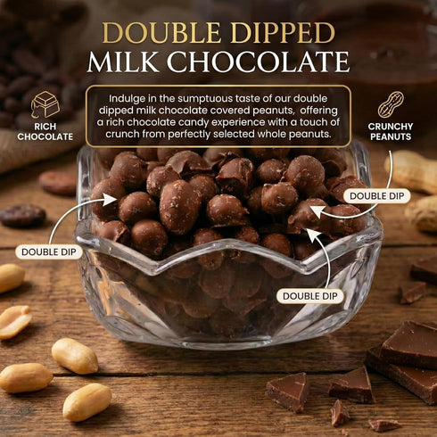 2LB ASOZI Double Dipped Milk Chocolate Covered Peanuts Resealable Bag Extra Thick Chocolate Coating, Crunchy Premium