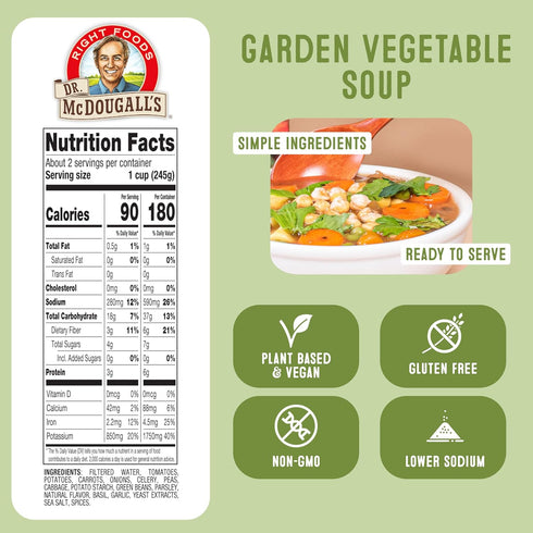 17.9 (Pack 6) Dr. McDougall's Right Foods Lower Sodium Garden Vegetable Soup, Ounce of Vegan, Gluten-Free, Non-GMO, No