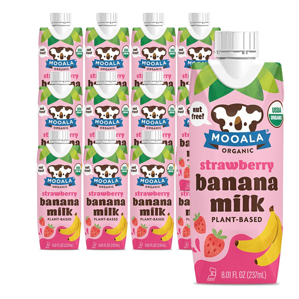 Mooala - Organic Strawberry Bananamilk, Lunchbox Friendly, Shelf-Stable, Non-Dairy, Nut-Free, Plant-Based Beverage,