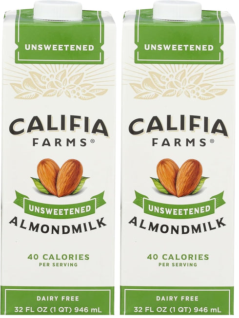 Califia Farms Unsweetened Almond Milk, 32 FZ (Pack of 2)