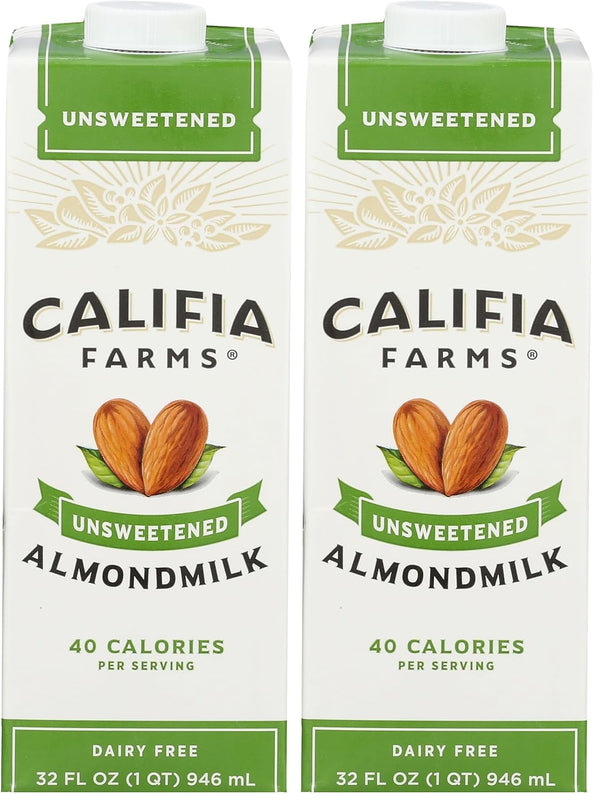 Califia Farms Unsweetened Almond Milk, 32 FZ (Pack of 2)