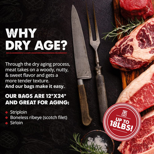 Pack 3, 12-18 lbs, 28-45 UMAi Dry Aging Bag for Steaks, of Dry Age Bags for Meat, Ribeye & Striploin Steak up to Home