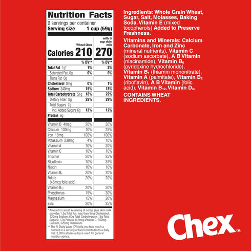 19 oz Wheat Chex Breakfast Cereal, Homemade Chex Mix Ingredient, Family Size