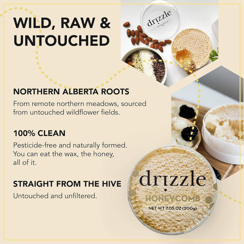 7.05 oz (200 Drizzle Honeycomb - Raw All Natural Honey Comb, Edible Topping for Charcuterie, Unfiltered & Unheated