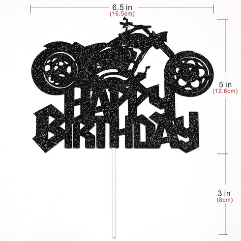 Happy Birthday Cake Topper, Black Flash Motorcycle Party Decoration for Birthday Cake
