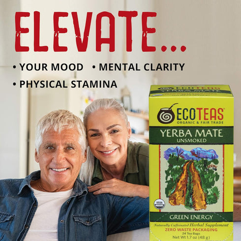 ECOTEAS Organic Unsmoked Yerba Mate Tea Bags - 24 Count, 1.7 Oz, Clean Energy Burst